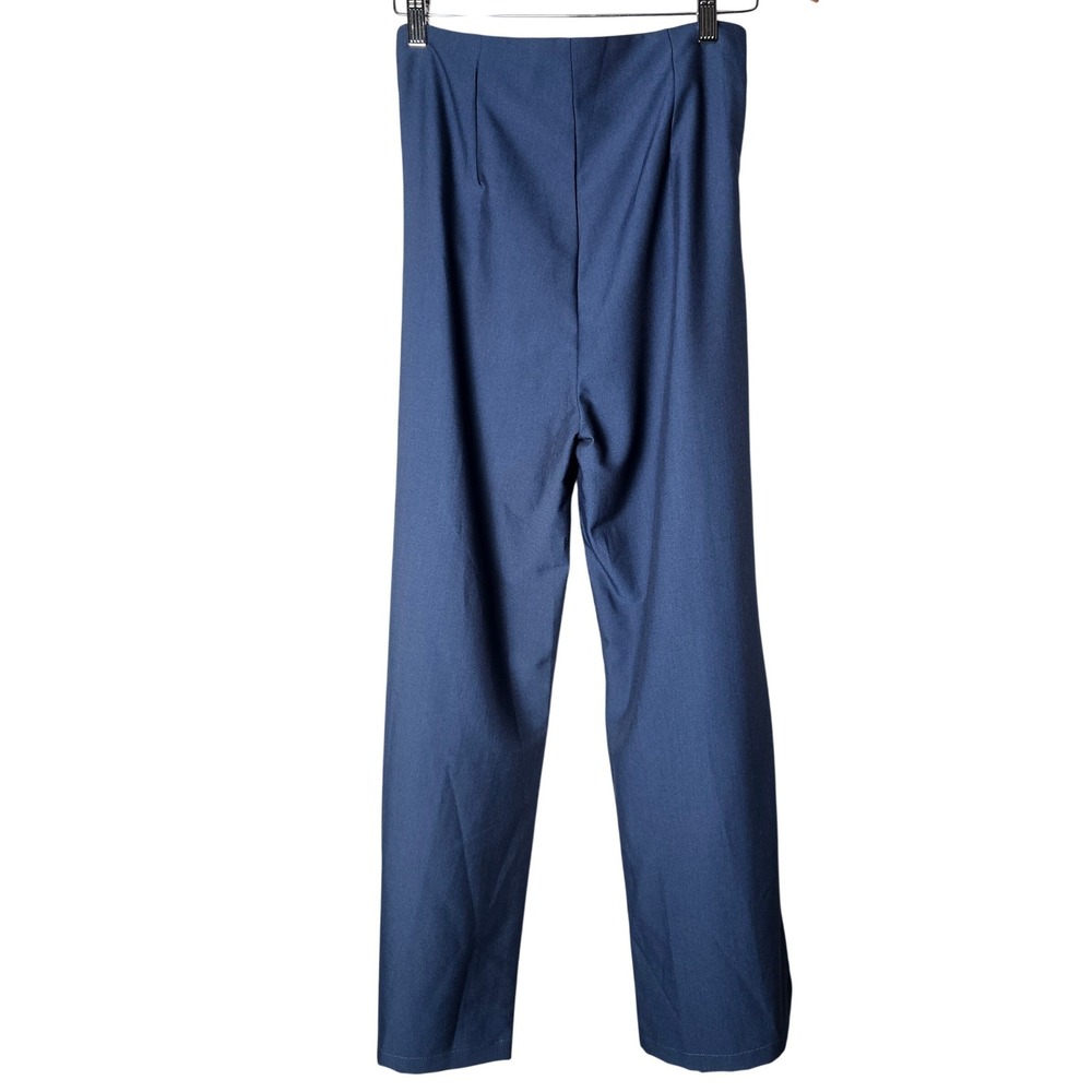 Cider Navy High Waist Wide Leg Belted Pants Criss Cross Buckle Dark Academia M - Picture 8 of 9
